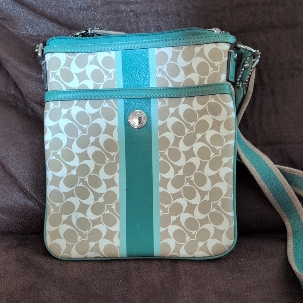 Coach Teal and Cream Crossbody Bag